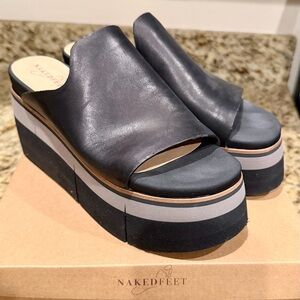 Naked Feet Black and Gray Platform Mules